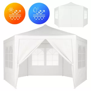 Kerti pavilon, MultiGarden PAW-2X2X2-W-W, fehér, 2 x 2 m, 6 oldalfallal (1 cipzáras, 5 ablakos), fém vázzal, vízálló PE ponyva, 2 m magassággal