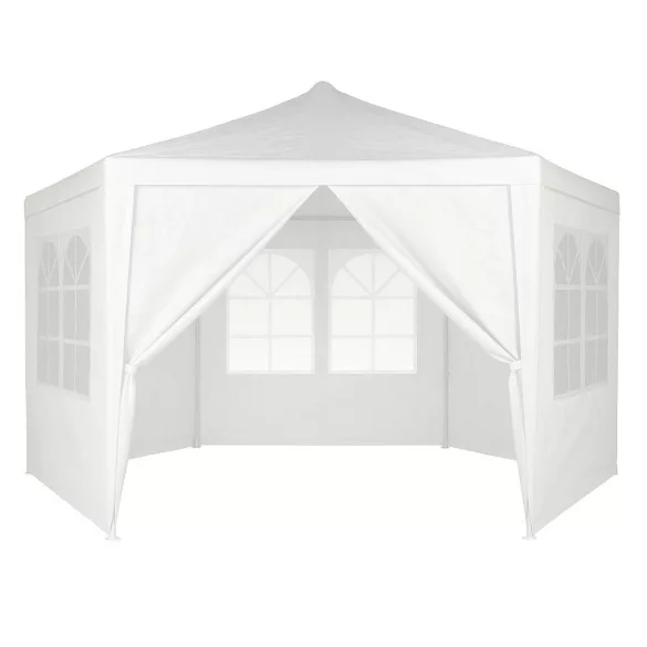 Kerti pavilon, MultiGarden PAW-2X2X2-W-W, fehér, 2 x 2 m, 6 oldalfallal (1 cipzáras, 5 ablakos), fém vázzal, vízálló PE ponyva, 2 m magassággal