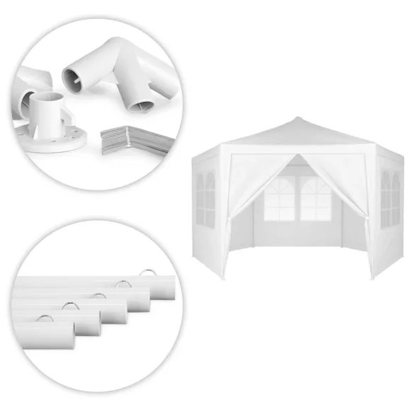 Kerti pavilon, MultiGarden PAW-2X2X2-W-W, fehér, 2 x 2 m, 6 oldalfallal (1 cipzáras, 5 ablakos), fém vázzal, vízálló PE ponyva, 2 m magassággal