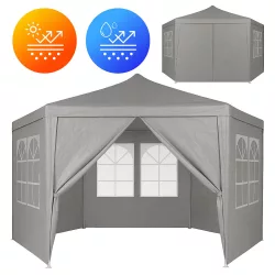   Kerti pavilon, MultiGarden PAW-2X2X2-W-GY, szürke, 2 x 2 m, 6 oldalfallal (1 cipzáras, 5 ablakos), fém vázzal, vízálló PE ponyva, 2 m magassággal