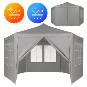 Kerti pavilon, MultiGarden PAW-2X2X2-W-GY, szürke, 2 x 2 m, 6 oldalfallal (1 cipzáras, 5 ablakos), fém vázzal, vízálló PE ponyva, 2 m magassággal