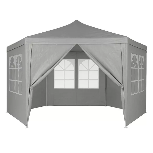 Kerti pavilon, MultiGarden PAW-2X2X2-W-GY, szürke, 2 x 2 m, 6 oldalfallal (1 cipzáras, 5 ablakos), fém vázzal, vízálló PE ponyva, 2 m magassággal