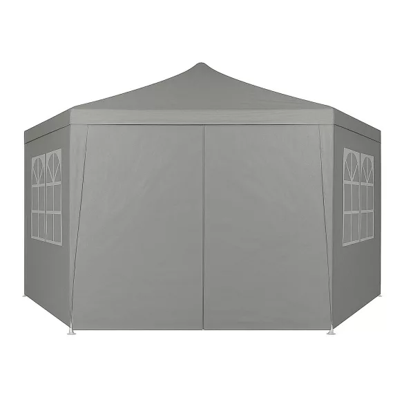 Kerti pavilon, MultiGarden PAW-2X2X2-W-GY, szürke, 2 x 2 m, 6 oldalfallal (1 cipzáras, 5 ablakos), fém vázzal, vízálló PE ponyva, 2 m magassággal