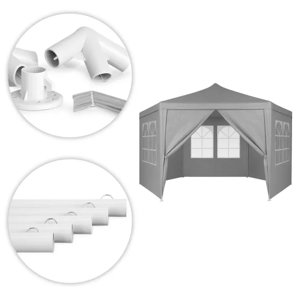 Kerti pavilon, MultiGarden PAW-2X2X2-W-GY, szürke, 2 x 2 m, 6 oldalfallal (1 cipzáras, 5 ablakos), fém vázzal, vízálló PE ponyva, 2 m magassággal