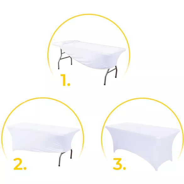 Rugalmas asztalhuzat, MultiGarden HTSP8FT-W, fehér, szélesség: 76 cm, hosszúság: 240 cm, magasság: 74 cm, folttaszító, mosógépben mosható, lábzsebes rögzítés