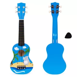   Gyerek ukulele, ECOTOYS MF019H, kék, 17,5 x 6 x 53 cm, fa, hangolható, 4 nejlon húrral, pengetővel, 12 bunddal, 3 éves kortól ajánlott