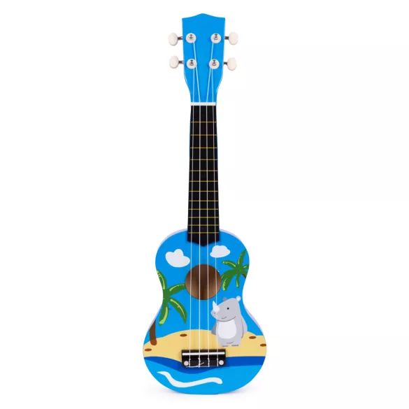 Gyerek ukulele, ECOTOYS MF019H, kék, 17,5 x 6 x 53 cm, fa, hangolható, 4 nejlon húrral, pengetővel, 12 bunddal, 3 éves kortól ajánlott