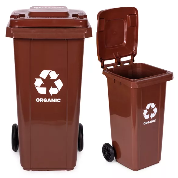 Trash Bin Container 120L Brown, BIO with Rubber Wheels
