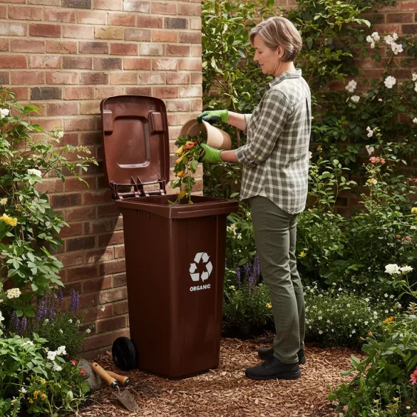 Trash Bin Container 120L Brown, BIO with Rubber Wheels