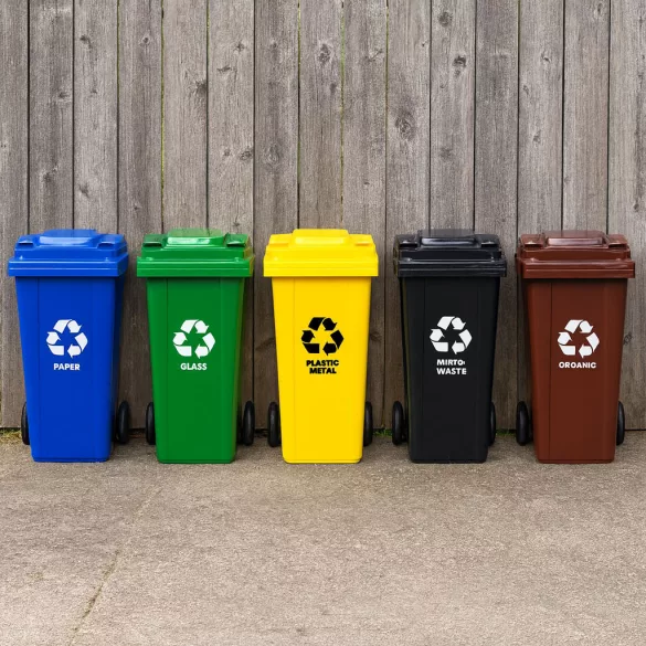 Trash Bin Container 120L Brown, BIO with Rubber Wheels