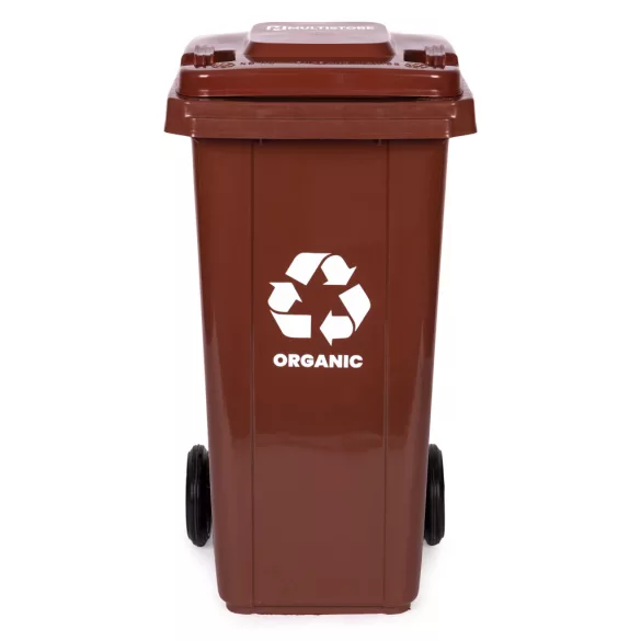 Trash Bin Container 120L Brown, BIO with Rubber Wheels