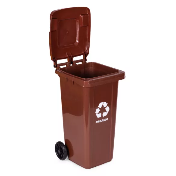 Trash Bin Container 120L Brown, BIO with Rubber Wheels