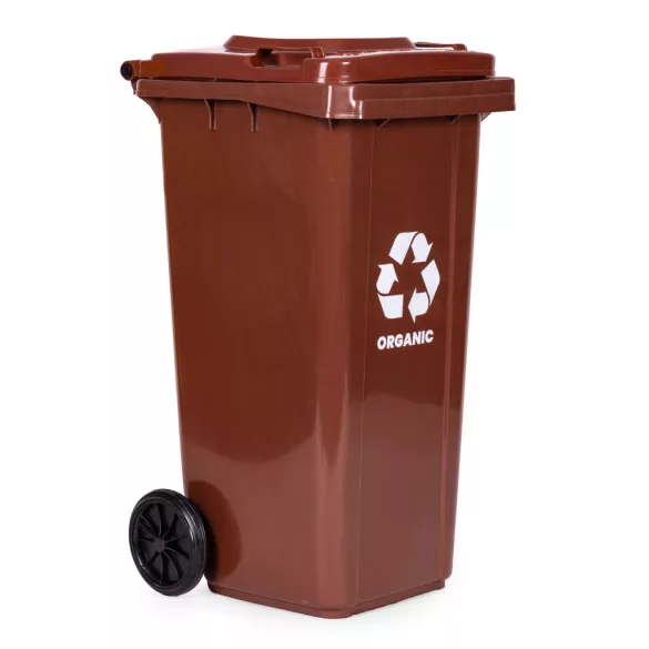 Trash Bin Container 120L Brown, BIO with Rubber Wheels