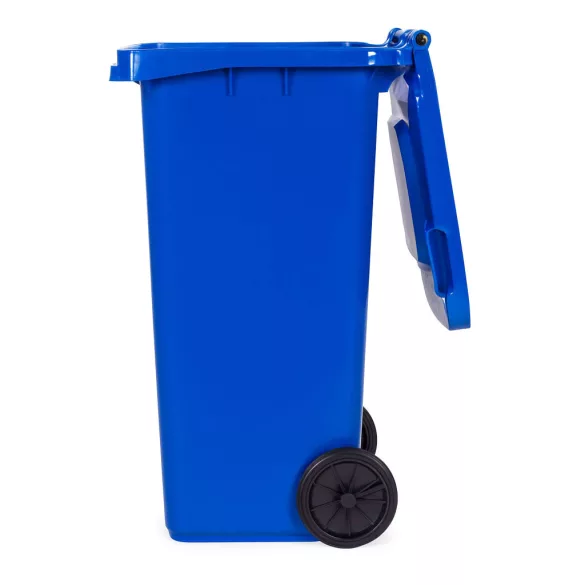 Trash Bin Container 120L Blue, Paper with Rubber Wheels