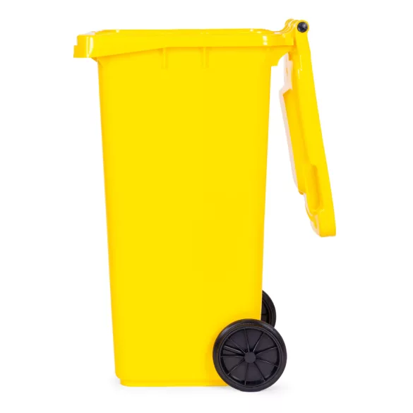Trash Bin Container 120L Yellow, Plastic with Rubber Wheels
