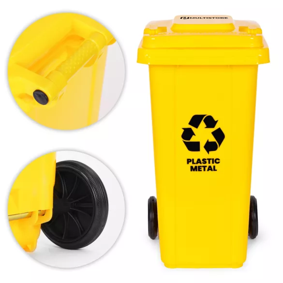 Trash Bin Container 120L Yellow, Plastic with Rubber Wheels