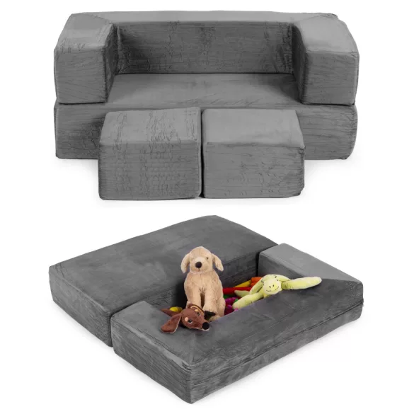 Gyerek moduláris fotel, ECOTOYS TMSRT-16-GY, szürke, 4 modul, levehető és mosható huzat, habszivacs, átalakítható, teherbírás: 80 kg
