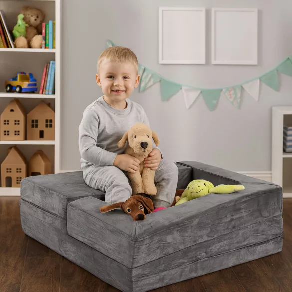 Gyerek moduláris fotel, ECOTOYS TMSRT-16-GY, szürke, 4 modul, levehető és mosható huzat, habszivacs, átalakítható, teherbírás: 80 kg