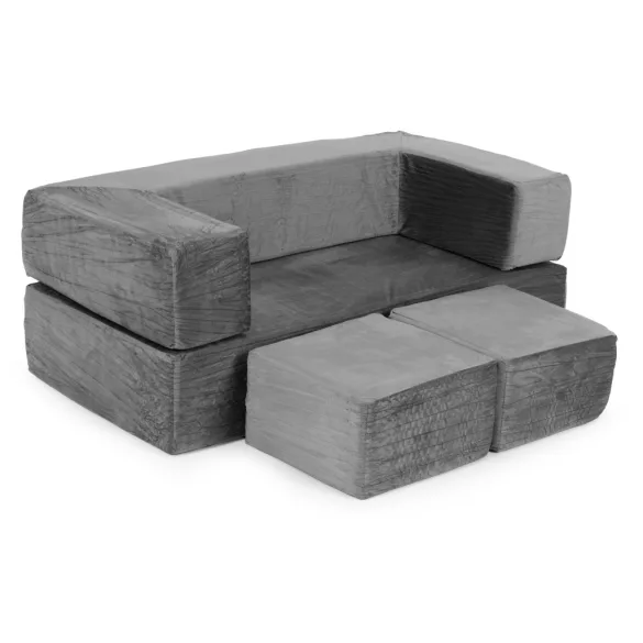 Gyerek moduláris fotel, ECOTOYS TMSRT-16-GY, szürke, 4 modul, levehető és mosható huzat, habszivacs, átalakítható, teherbírás: 80 kg