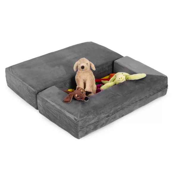 Gyerek moduláris fotel, ECOTOYS TMSRT-16-GY, szürke, 4 modul, levehető és mosható huzat, habszivacs, átalakítható, teherbírás: 80 kg