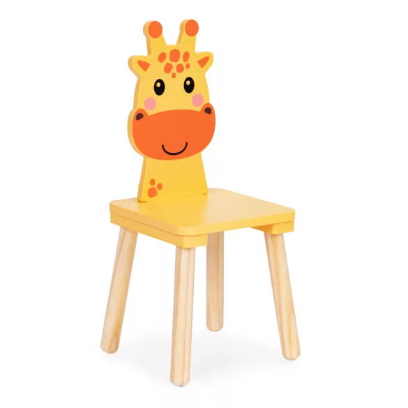 Gyerek asztal és szék szett, ECOTOYS 6162, 1 db asztal + 2 db szék, fa és MDF, zsiráf háttámla, lekerekített élek