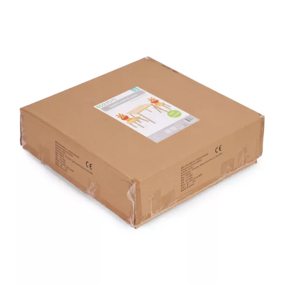 Gyerek asztal és szék szett, ECOTOYS 6162, 1 db asztal + 2 db szék, fa és MDF, zsiráf háttámla, lekerekített élek