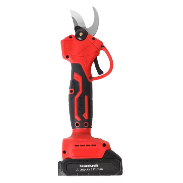 Akkumulátoros metszőolló, Bauerkraft H-601, piros, 2 x 21 V 1,5 Ah Li-Ion, 600 W, maximum 30 mm vastagságig, kétfokozatú vágás, biztonsági zár, koffer és tartozékok, akkumulátorral és töltővel