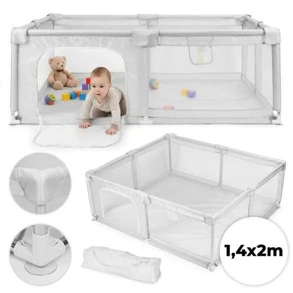 Baby Playpen 140x200 cm Dry Ball Pit Play Area Grey with Carry Bag ECOTOYS