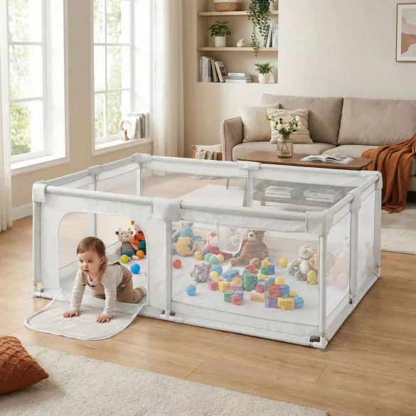 Baby Playpen 140x200 cm Dry Ball Pit Play Area Grey with Carry Bag ECOTOYS