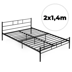   Fém ágykeret, ModernHome DNYSF165A, 140 x 200 cm, fekete, fém, beépített léces ágyrács, fejtámla, 200 kg teherbírás