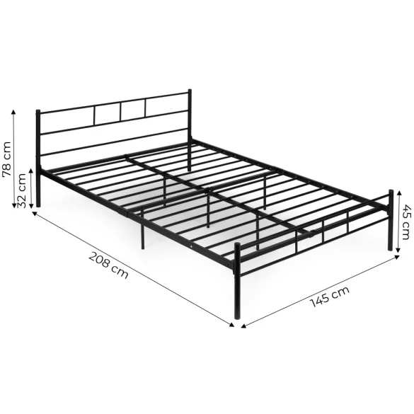 Fém ágykeret, ModernHome DNYSF165A, 140 x 200 cm, fekete, fém, beépített léces ágyrács, fejtámla, 200 kg teherbírás