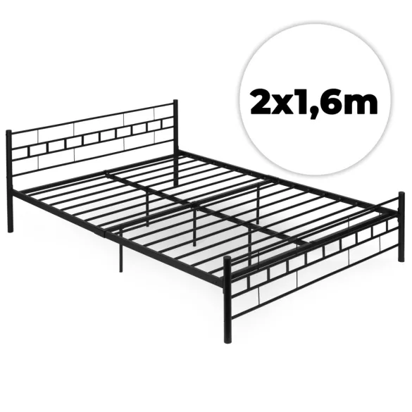 Fém ágykeret, ModernHome DNYSF404B, 160 x 200, fekete, fém, beépített léces ágyrács, fejtámla, 200 kg teherbírás