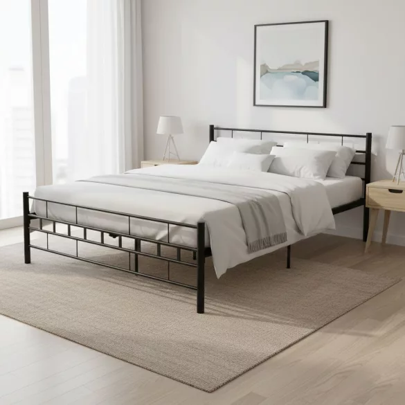 Fém ágykeret, ModernHome DNYSF404B, 160 x 200, fekete, fém, beépített léces ágyrács, fejtámla, 200 kg teherbírás