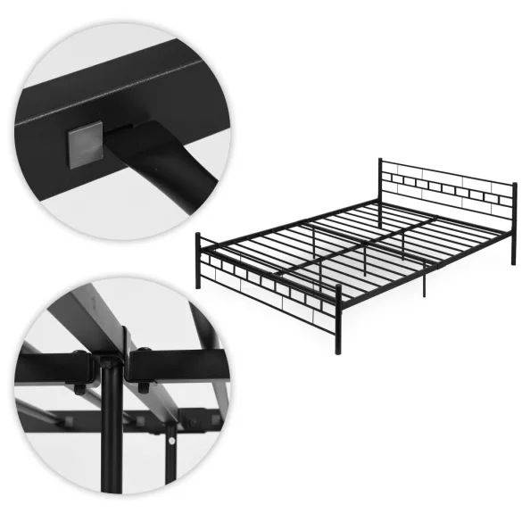 Fém ágykeret, ModernHome DNYSF404B, 160 x 200, fekete, fém, beépített léces ágyrács, fejtámla, 200 kg teherbírás