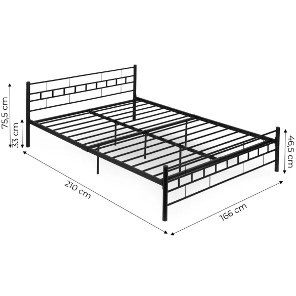 Fém ágykeret, ModernHome DNYSF404B, 160 x 200, fekete, fém, beépített léces ágyrács, fejtámla, 200 kg teherbírás