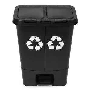 Szemeteskuka, Multistore MO-40C-1-K, 40 l, fekete, 43 x 50 x 34 cm, pedálos és kézi nyitógombos, kivehető belső vödrökkel, UV-álló, HDPE műanyag, két rekeszes