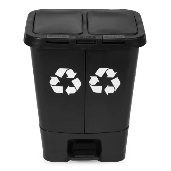 Szemeteskuka, Multistore MO-40C-1-K, 40 l, fekete, 43 x 50 x 34 cm, pedálos és kézi nyitógombos, kivehető belső vödrökkel, UV-álló, HDPE műanyag, két rekeszes