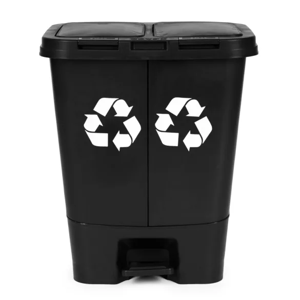 Szemeteskuka, Multistore MO-40C-1-K, 40 l, fekete, 43 x 50 x 34 cm, pedálos és kézi nyitógombos, kivehető belső vödrökkel, UV-álló, HDPE műanyag, két rekeszes