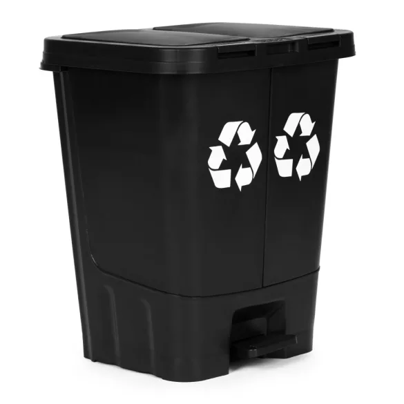 Szemeteskuka, Multistore MO-40C-1-K, 40 l, fekete, 43 x 50 x 34 cm, pedálos és kézi nyitógombos, kivehető belső vödrökkel, UV-álló, HDPE műanyag, két rekeszes