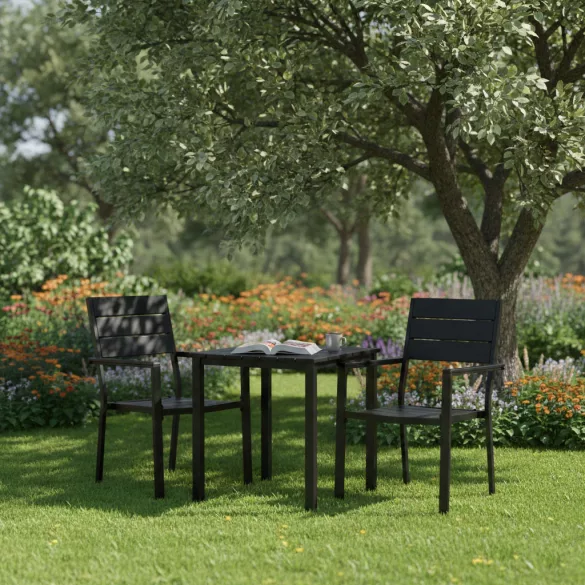 Kerti szék, MultiGarden YC-051KD-1, fekete, 54,5 x 52 x 89 cm, acél keret, HDPE ülő- és háttámla, 150 kg teherbírás, 2 db-os szett