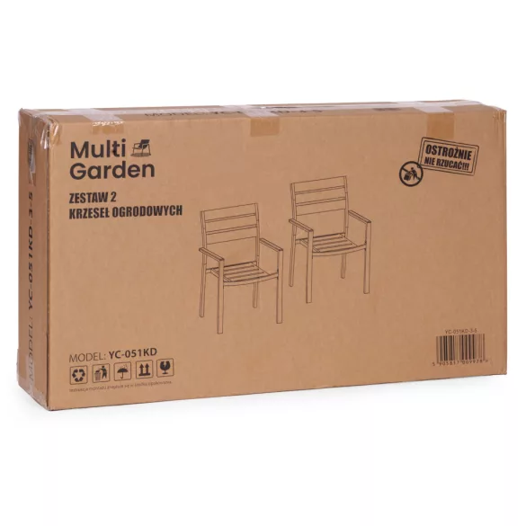 Kerti szék, MultiGarden YC-051KD-1, fekete, 54,5 x 52 x 89 cm, acél keret, HDPE ülő- és háttámla, 150 kg teherbírás, 2 db-os szett
