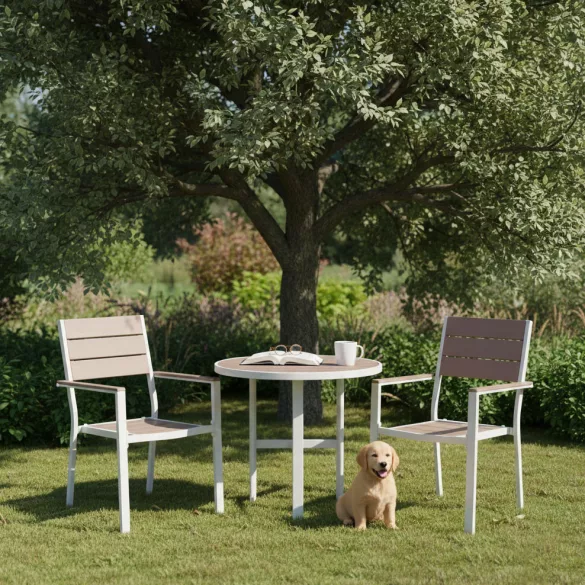 Kerti szék, MultiGarden YC-051KD-4-5, fehér/szürke, 54,5 x 52 x 89 cm, acél keret, HDPE ülő- és háttámla, 150 kg teherbírás, 2 db-os szett