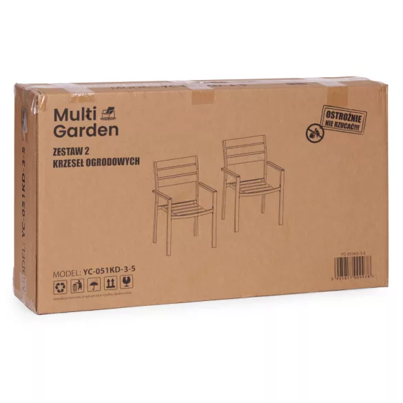 Kerti szék, MultiGarden YC-051KD-4-5, fehér/szürke, 54,5 x 52 x 89 cm, acél keret, HDPE ülő- és háttámla, 150 kg teherbírás, 2 db-os szett