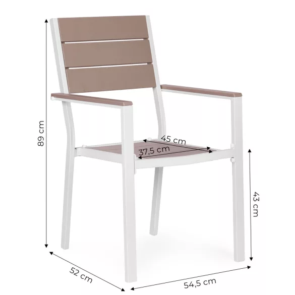 Kerti szék, MultiGarden YC-051KD-4-5, fehér/szürke, 54,5 x 52 x 89 cm, acél keret, HDPE ülő- és háttámla, 150 kg teherbírás, 2 db-os szett