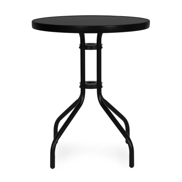 Kerti asztal, MultiGarden SC-070-1, fekete, kerek, átmérő: 60 cm, magasság: 71,5 cm, edzett üveglap, porszórt acél váz, teherbírás: 60 kg