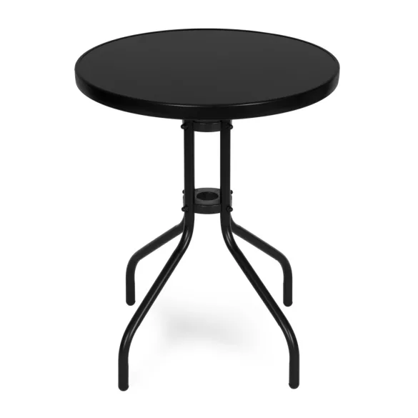 Kerti asztal, MultiGarden SC-070-1, fekete, kerek, átmérő: 60 cm, magasság: 71,5 cm, edzett üveglap, porszórt acél váz, teherbírás: 60 kg