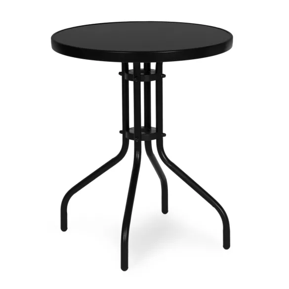 Kerti asztal, MultiGarden SC-070-1, fekete, kerek, átmérő: 60 cm, magasság: 71,5 cm, edzett üveglap, porszórt acél váz, teherbírás: 60 kg