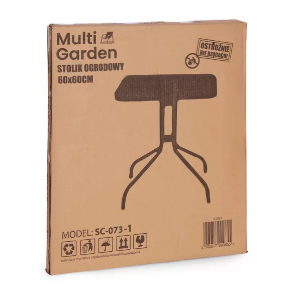Kerti asztal, MultiGarden SC-073-1, fekete, 60 x 60 cm, magasság: 71 cm, edzett üveglap, porszórt acél váz, teherbírás: 60 kg
