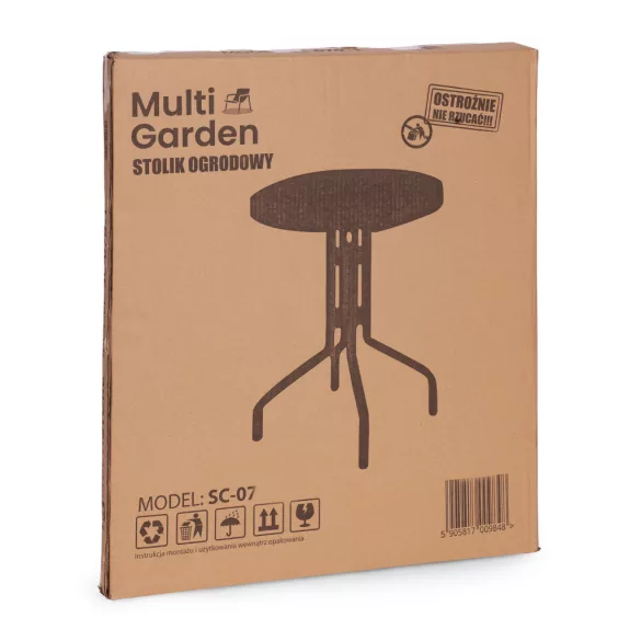 Kerti asztal, MultiGarden SC-072-1, fekete, kerek, átmérő: 80 cm, magasság: 71,5 cm, edzett üveglap, porszórt acél váz, napernyőnyílás (4,5 cm), teherbírás: 60 kg
