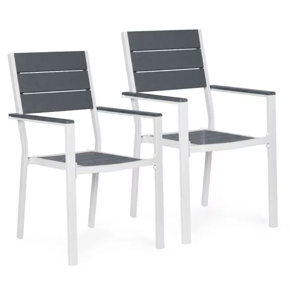 Kerti szék, MultiGarden YC-051KD-4-5, fehér/sötétszürke, 54,5 x 52 x 89 cm, acél keret, HDPE ülő- és háttámla, 150 kg teherbírás, 2 db-os szett
